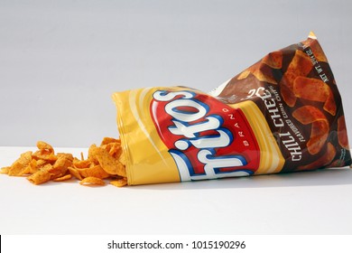 Lake Forest, CA, January 31, 2018: Bag Of Chili Cheese Flavor Fritos Corn Chips Which Is Owned By Frito-Lay. 