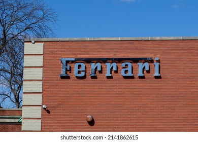 Lake Forest, Illinois, USA - March 27, 2022: Ferrari Sign On The Wall In Lake Forest, Illinois, USA. Ferrari S.p.A. Is An Italian Luxury Sports Car Manufacturer. 