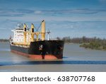 A lake freighter passing navigating the Welland Canal, Ontario, Canada