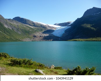 Lake In Front Of Engabreen, Svartisen Glacier In Norway