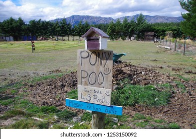 Lake Hawea, Otago, New Zealand. April 6, 2015. Pony Poo $4 A Bag. Please Return Bags. Te Araroa Trail.