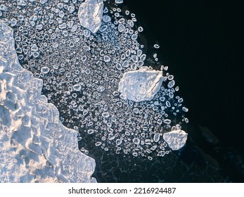 Lake Huron ice formations aerial view - Shutterstock ID 2216924487