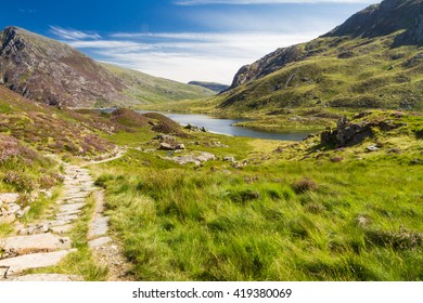 Lake Idwal And Path, Snowdonia, Wales, United Kingdom.