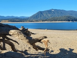 Lake Kachess Lake, Mountain Range, And Dried-up Lake Bed.