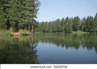 Lake And Kayaks In A Lake Vancouver Washington State.