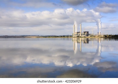 Lake Liddell Coal Fired Power Station, Reflecting In Lake Liddell,  NSW, Australia.