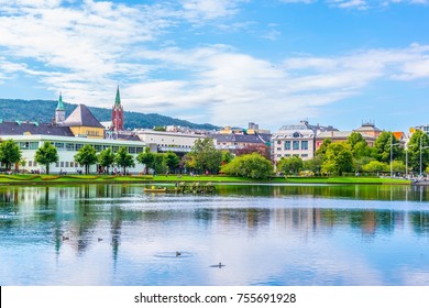 Lake Lille Lungegardsvannet In The City Center's Public Park Of Bergen
