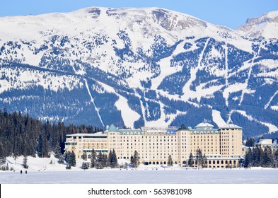 Lake Louise, AB, Canada - FEBRUARY 02, 2015: Fairmont Chateau Lake Louise During Winter