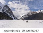 Lake Louise frozen and snow covered . Rocky Mountains during Winter