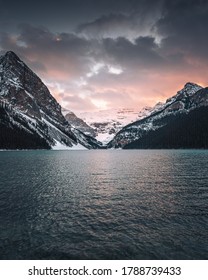 Lake Louise Pink Clouds Sunset, Banff National Park, Alberta, Canada