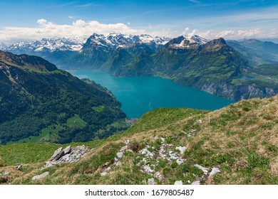 Lake Lucerne seen from the top of Fronalpstock in Switzerland.