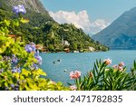 Lake Lugano, Italy. View of the lake, mountains and buildings