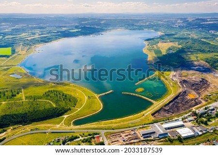 Lake Medard after mine reclamation. It is an artificial water reservoir in the Karlovy Vary Region of the Czech Republic.