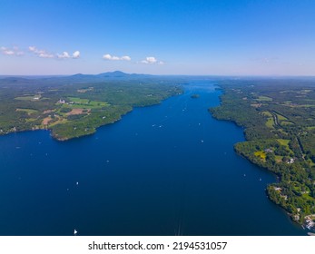 Lake Memphremagog Aerial View In Summer In Memphremangog Regional County Municipality RCM In Province Of Quebec QC, Canada. 