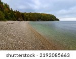 The Lake Michigan from a beach in Door County in Wisconsin, the USA in the autumn