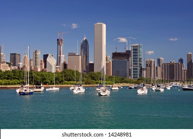 Lake Michigan and Chicago's Skyline with New Construction Underway