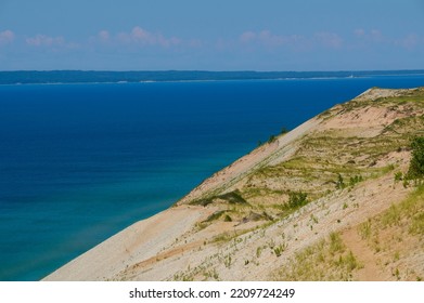 Lake Michigan And Close Up Of Sand Dune At Sleeping Bear Dunes National Park