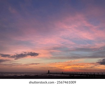 Lake Michigan Lighthouse Pier Sunset - Powered by Shutterstock