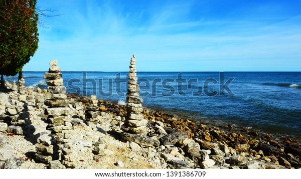 Lake Michigan Shoreline Cave Point Door Stock Photo Edit