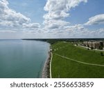 Lake Michigan shoreline at Concordia University Wisconsin, Mequon WI, facing south