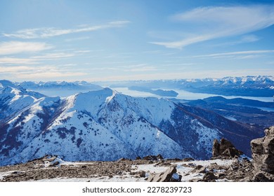 Lake in the mountains Andes winter, Patagonia - APRIL 20, 2022: Nahuel Huapi San Carlos de Bariloche is the capital of Rio Negro province in Argentina  - Shutterstock ID 2278239723