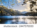 Lake in the mountains. Bhimtal Lake is a lake in the town of Bhimtal, in the Indian state of Uttarakhand, India, with a masonry dam built in 1883 creating the storage facility.