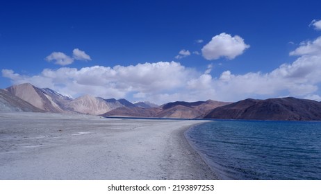 The lake named Pagong Tso or Pangong lake situated in Ladakh, Inida, Asia. May17, 2022. Pangong Lake, situated at a height of almost 4,350m, is the world's highest saltwater lake.