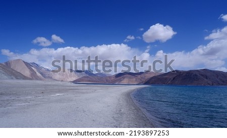 The lake named Pagong Tso or Pangong lake situated in Ladakh, Inida, Asia. 
May17, 2022. Pangong Lake, situated at a height of almost 4,350m, is the world's highest saltwater lake.