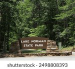 Lake Norman State Park entrance sign, a 1,942 acre state park near Troutman, Iredell County, North Carolina, USA.