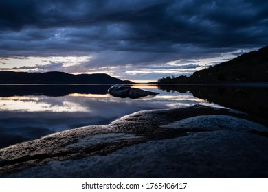 Mjøsa Lake In Norway At Nightfall