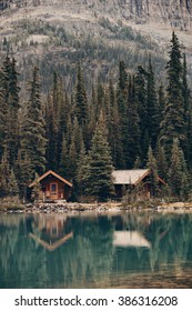 Lake O'hara With Waterfront Cabin, Yohu National Park, Canada.