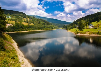 Lake Over Dam In Spindleruv Mlyn In Krkonose