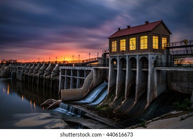 Lake Overholser Dam in Oklahoma City. It was built in 1918 to impound water from the North Canadian river. Long exposure.