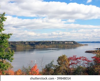 Lake Pepin On Mississippi River At Fall Season In Minnesota