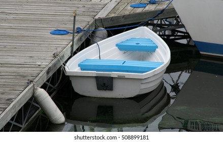 Lake Pepin Red Wing Minnesota Skiff Dinghy Boat With Blue Seat  And Dock