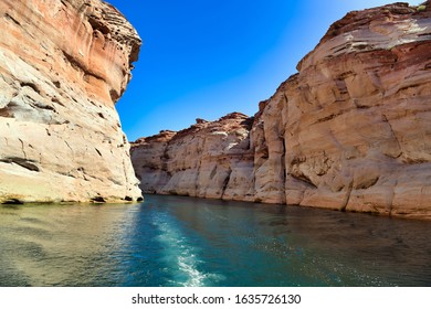 Lake Powell, Arizona, USA. reservoir on the Colorado River, straddling the border between Utah and Arizona, United States. Major vacation spot that around two million people visit every year.