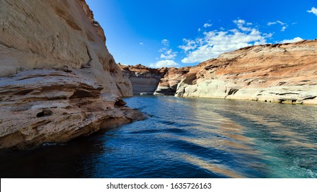 Lake Powell, Arizona, USA. reservoir on the Colorado River, straddling the border between Utah and Arizona, United States. Major vacation spot that around two million people visit every year.