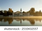 Lake in the Retiro Park in Madrid at dawn empty