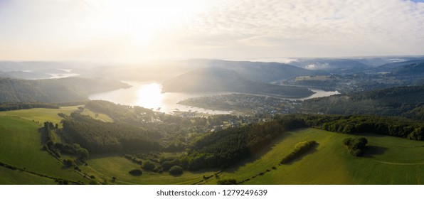 Lake Rursee At Sunrise, Eifel Germany