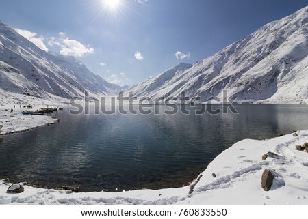 Lake Saiful Muluk in winter season cover by snow,Naran-Kaghan Valley,Pakistan