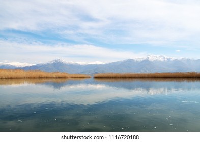 Lake Scape With Clouds In  Small Prespa Lake, Greece