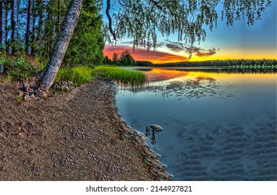 Lake shore at dawn landscape