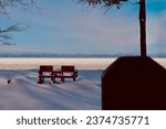 Lake Superior shore in winter of 2022, McLaine State Park, Michigan
