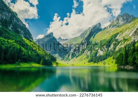 Lake in the Swiss Alps. Mountain landscape in Switzerland.
