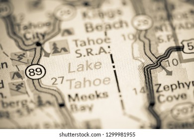 Lake Tahoe. California. USA On A Map