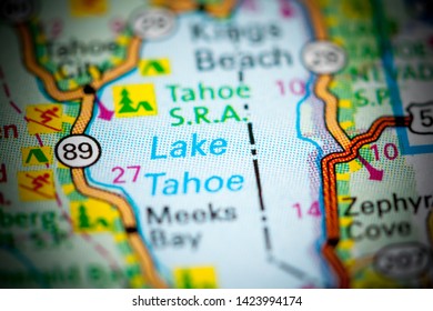 Lake Tahoe. California. USA On A Map