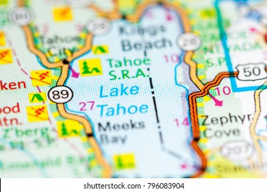 Lake Tahoe. California. USA On A Map