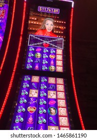 Lake Tahoe, Nevada (USA) - September 3, 2017. A Brittney Spears Slot Machine With A Surround Sound Ichair Featuring Interactive Bonus Game Features And A Chance To Win A Progressive Jackpot. 