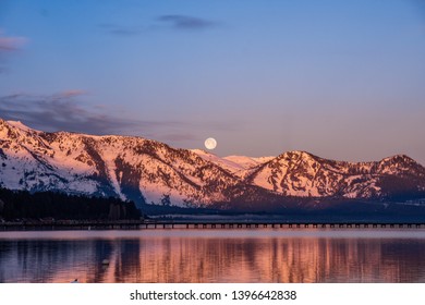 Lake Tahoe Sunrise With Snow Mountain.