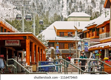 Lake Tahoe/California/USA -  April 12, 2012: Lake Tahoe, A Beautiful City With Snow, Ski Resort And A Lake With Clear Waters